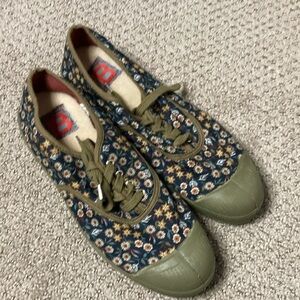 Bensimon Green Floral Sneakers Casual Low-Top